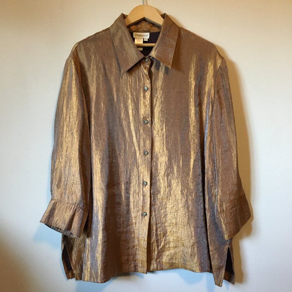 Vintage Coldwater Creek Golden Brown Button Down Shirt 3X